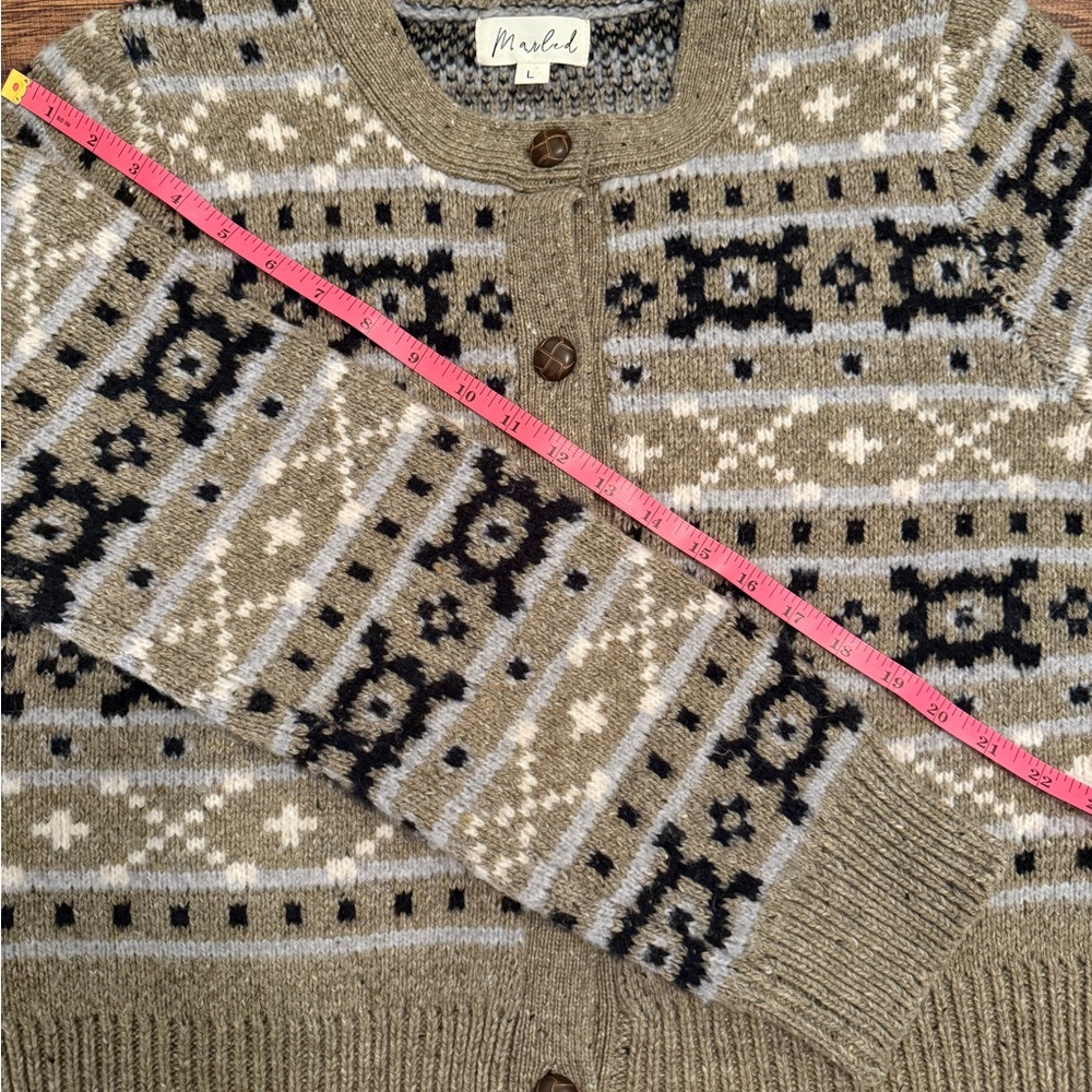 Marled Black, Cream, and Tan Patterned Cardigan | L - Picture 9 of 13